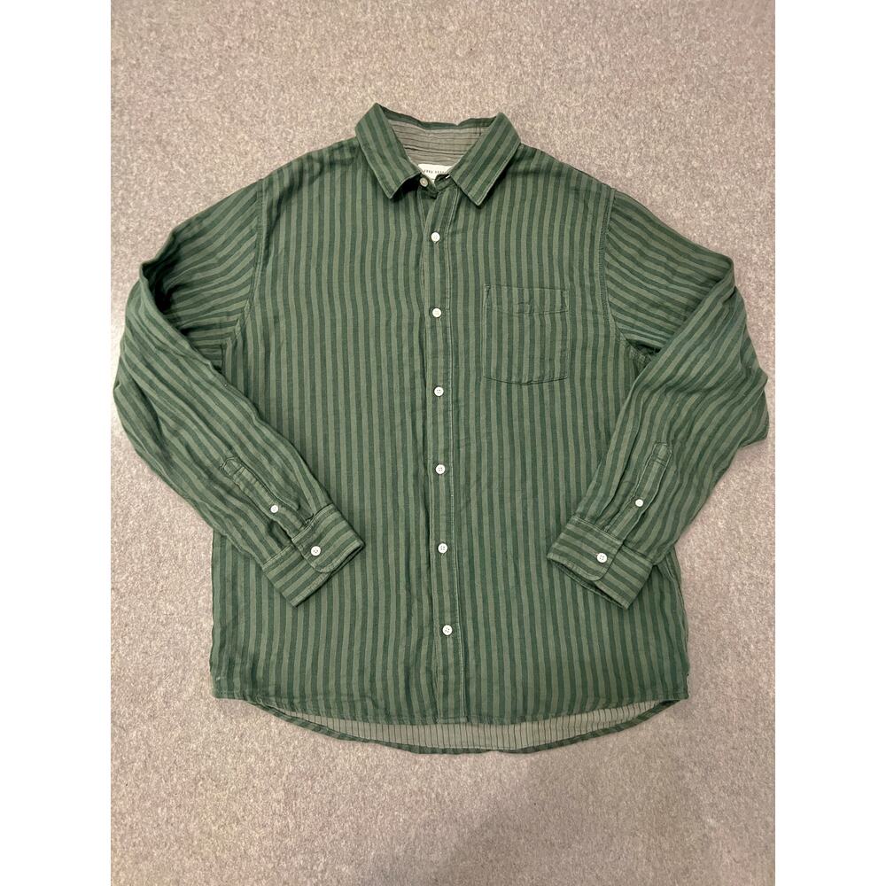 Free Assembly Button Up Shirt Mens L‎ Long Sleeve Striped Organic Cotton Green